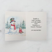 子供のためのクリスマスの雪だるまと猫 シーズンカード (内部)