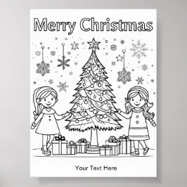 子供のためのクリスマスツリーぬりえ楽しいアクティビティ ポスター