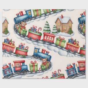 子供のためのクリスマストイランドと電車のラッピングペーパー ラッピングペーパー
