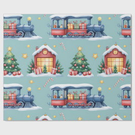 子供のためのクリスマストイランドと電車の包装紙 ラッピングペーパー