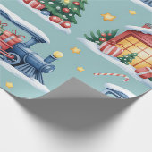 子供のためのクリスマストイランドと電車の包装紙 ラッピングペーパー (角)