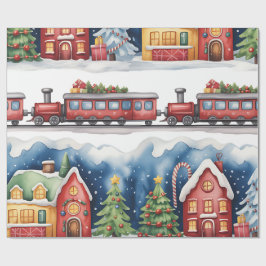 子供のためのクリスマストイランドと電車の包装紙 ラッピングペーパー