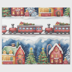 子供のためのクリスマストイランドと電車の包装紙 ラッピングペーパー