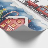 子供のためのクリスマストイランドと電車の包装紙 ラッピングペーパー (角)
