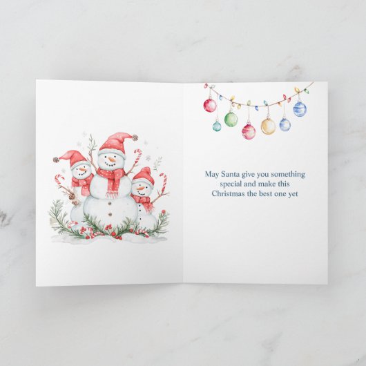 子供のためのクリスマスプレゼント 雪のグローブ サンタとエルフ シーズンカード (内部)