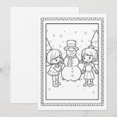 子供のためのクリスマス+雪だるま+ぬりえ フラットカード シーズンカード (正面/裏面)