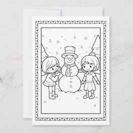 子供のためのクリスマス+雪だるま+ぬりえ フラットカード シーズンカード