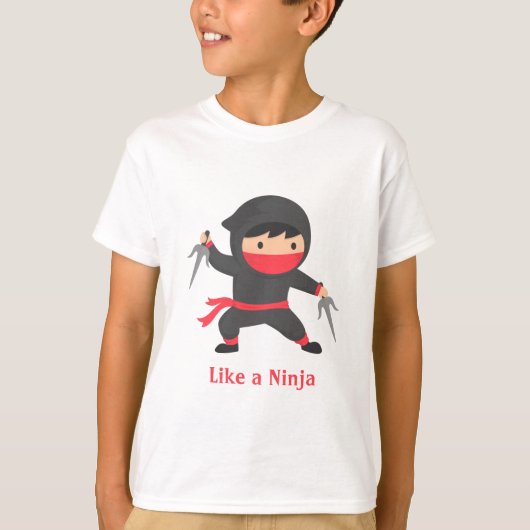 子供のためのサイの武器を持つかわいい忍者の子供 Tシャツ (正面)