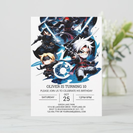 子供のためのサプライズ忍者誕生日 招待状 (スタンド正面)