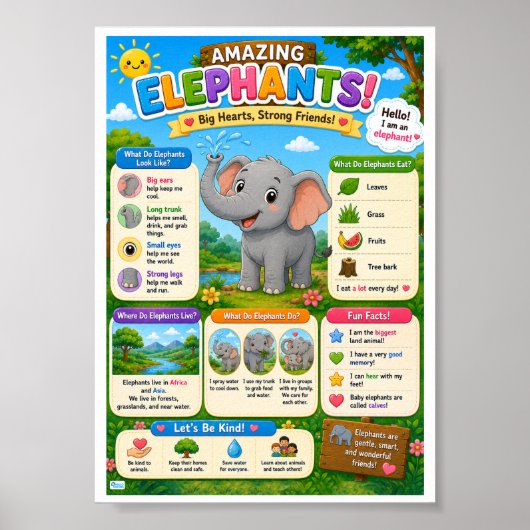 子供のためのゾウの楽しい事実 ポスター (正面)