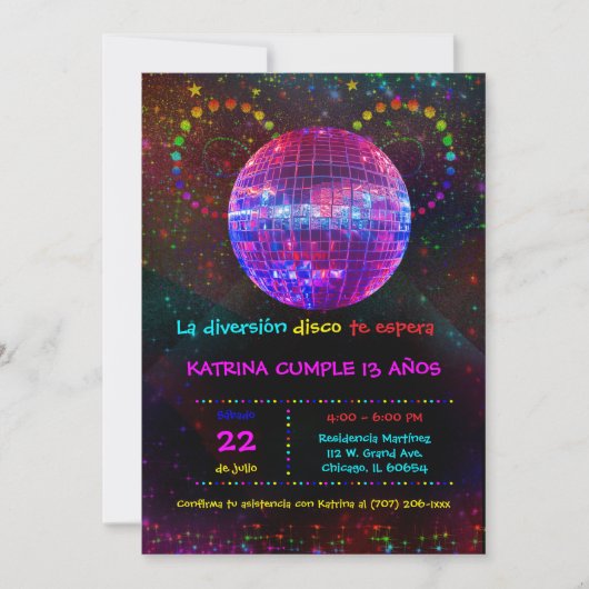 子供のためのディスコテーマの誕生日パーティー招待状 招待状 (正面)