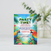 子供のためのトロピカルジャングル誕生日パーティー招待状 ポストカード (スタンド正面)