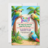 子供のためのトロピカルジャングル誕生日パーティー招待状 招待状 (正面)