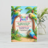 子供のためのトロピカルジャングル誕生日パーティー招待状 招待状 (スタンド正面)