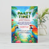 子供のためのトロピカルジャングル誕生日パーティー招待状 招待状 (スタンド正面)