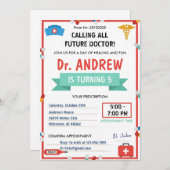 子供のためのドクターごっこ誕生日パーティー 招待状 (正面/裏面)