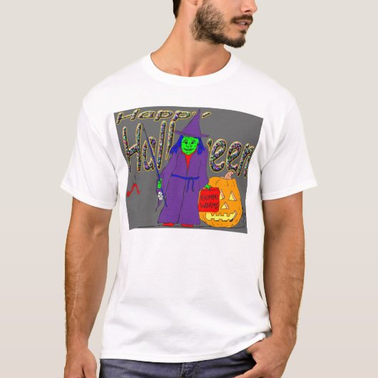子供のためのハッピーハローウィンの魔法使いの魚釣り Tシャツ (正面)