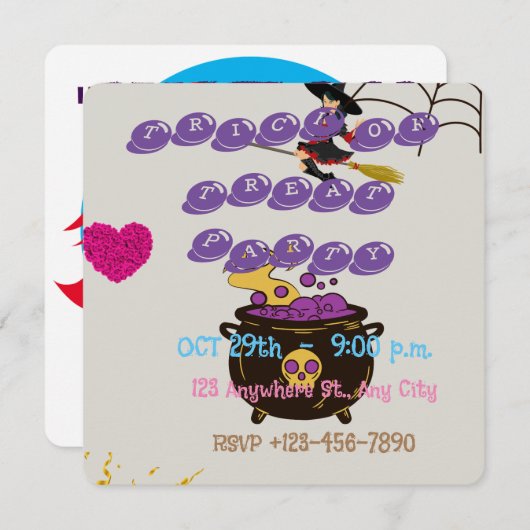 子供のためのハロウィン・トリックオアトリート・パーティーへの招待 シーズンカード (正面/裏面)