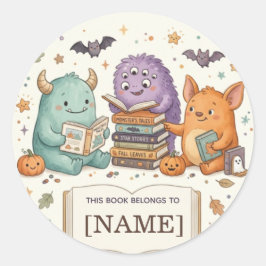 子供のためのハロウィーン モンスター ブックプレート オーダーメイド ラウンドシール