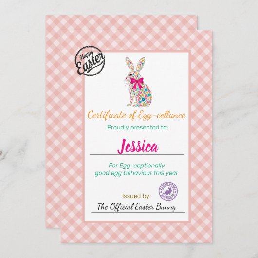 子供のためのパーソナライズされたイースター・エッグセレンス証明書 招待状 (正面/裏面)