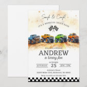 子供のためのパーソナルモンスタートラック誕生日パーティー 招待状 (正面/裏面)