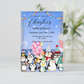 子供のためのペンギンの誕生日招待状 招待状 (スタンド正面)