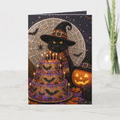 子供のためのマジカルブラックキャットハロウィンバースデー カード (正面)