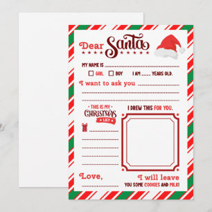子供のためのミニマリストサンタへのクリスマスお願いの手紙 招待状