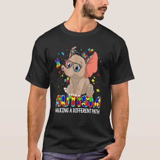 子供のための別の道を歩く自閉症の象 Tシャツ (正面)
