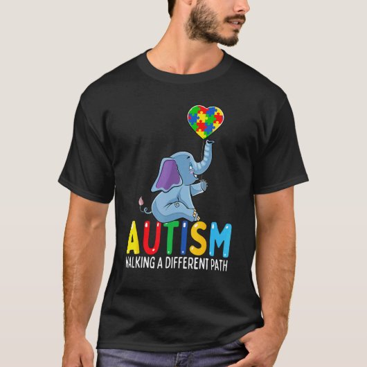 子供のための別の道を歩く自閉症の象 Tシャツ (正面)