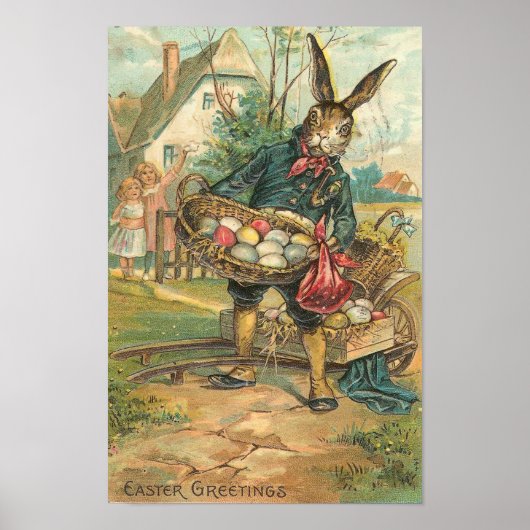 子供のための卵を持つイースターバニーヴィンテージ ポスター (正面)