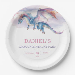 子供のための可愛いファンタジードラゴン誕生日パーティー ペーパープレート