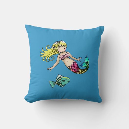 子供のための可愛い人魚と魚の枕 クッション (正面)