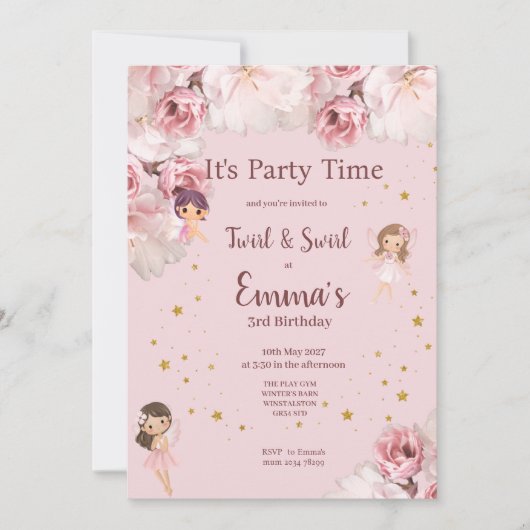 子供のための妖精をテーマにしたパーティーの招待状 招待状 (正面)