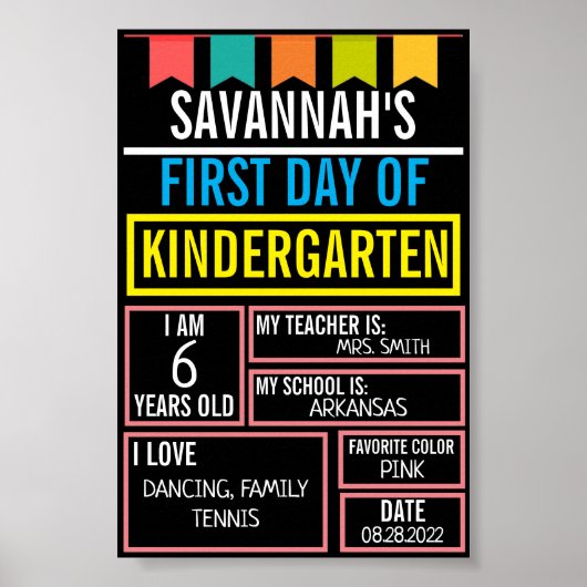 子供のための学校最後の日チョークボード 女の子 男の子 ポスター (正面)