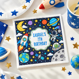 子供のための宇宙っぽい宇宙飛行士の銀河バースデーパーティー スタンダードカクテルナプキン