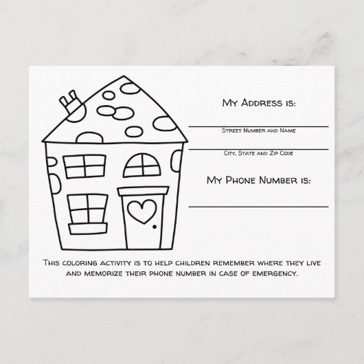子供のための家の色の緊急情報アクティビティカード ポストカード (正面)