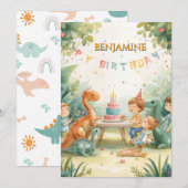 子供のための恐竜のオーダーメイド誕生日カード 招待状 (正面/裏面)