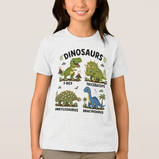 子供のための恐竜の種類の学習 トライブレンドＴシャツ (正面)