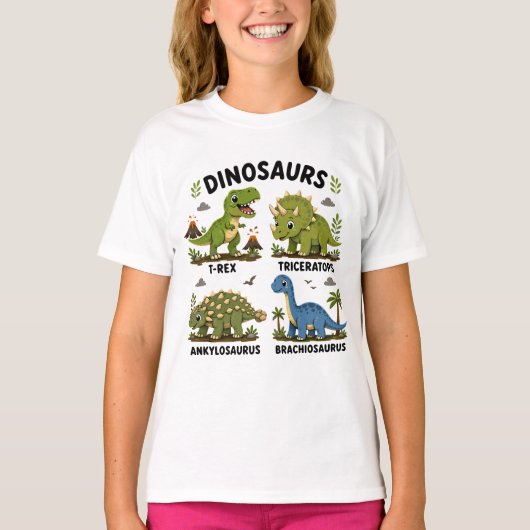 子供のための恐竜の種類の学習 Tシャツ (正面)