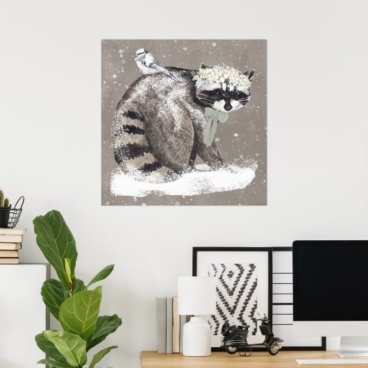 子供のための愛らしい水彩森林動物アート ポスター (ホームオフィス)