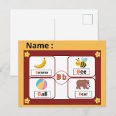 子供のための教育アルファベットの文字(B)フラッシュカード ポストカード (正面/裏面)