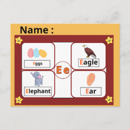 子供のための教育用アルファベットの文字E フラッシュカード ポストカード