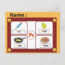 子供のための教育用アルファベットの文字P フラッシュカード  ポストカード