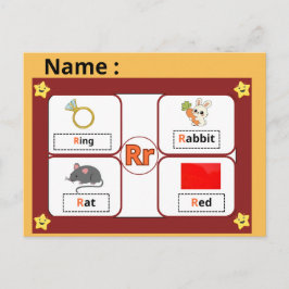 子供のための教育用アルファベットの文字Rフラッシュカード  ポストカード