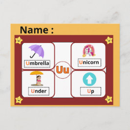 子供のための教育用アルファベットの文字Uフラッシュカード ポストカード