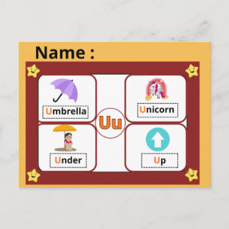 子供のための教育用アルファベットの文字Uフラッシュカード ポストカード