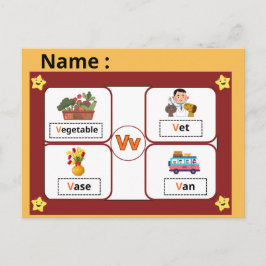子供のための教育用アルファベットの文字Vフラッシュカード  ポストカード