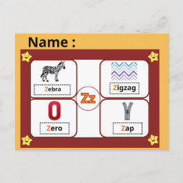 子供のための教育用アルファベットの文字Zフラッシュカード  ポストカード