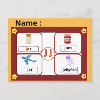 子供のための教育用アルファベットJフラッシュカード ポストカード